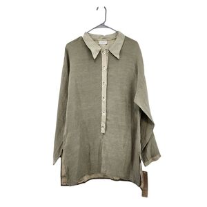 Kleen Women's Silk Linen Long Sleeves Button Front Tunic Top Lagenlook - L